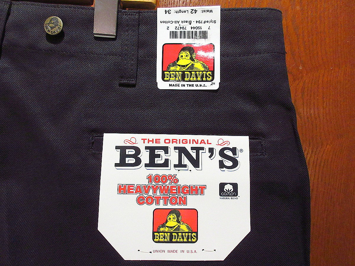 ビンテージ90's○DEADSTOCK BEN DAVISコットンワークパンツ黒表記W42 L