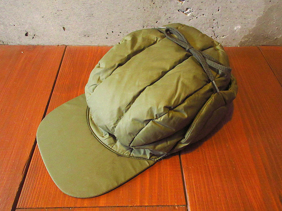 ビンテージ70's○Eddie Bauerダウンキャップ オリーブグリーンsize M