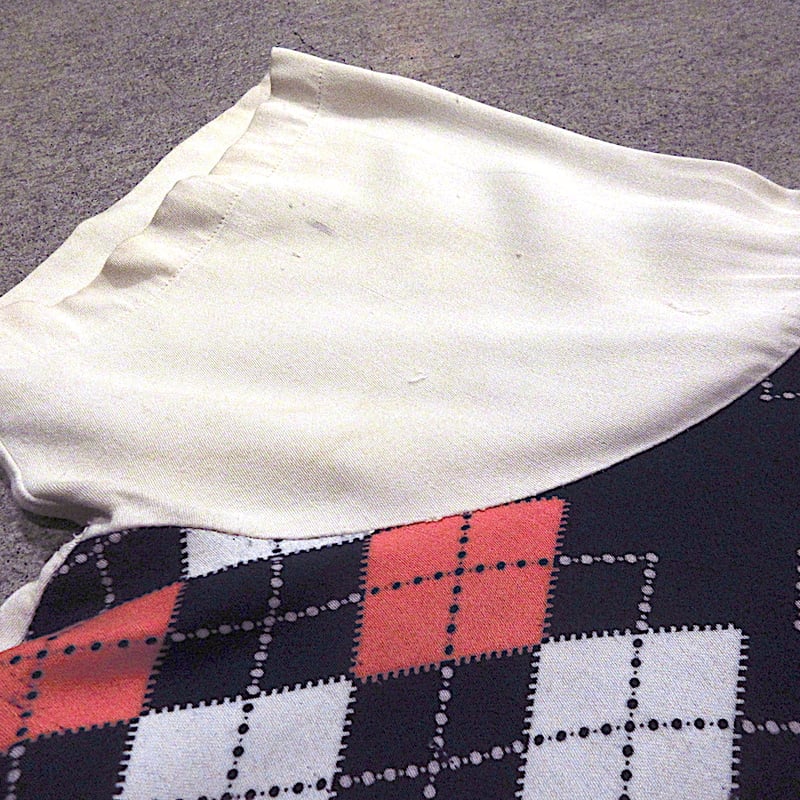 ビンテージ50's○アーガイルレーヨン半袖シャツsize L○250603m1-m