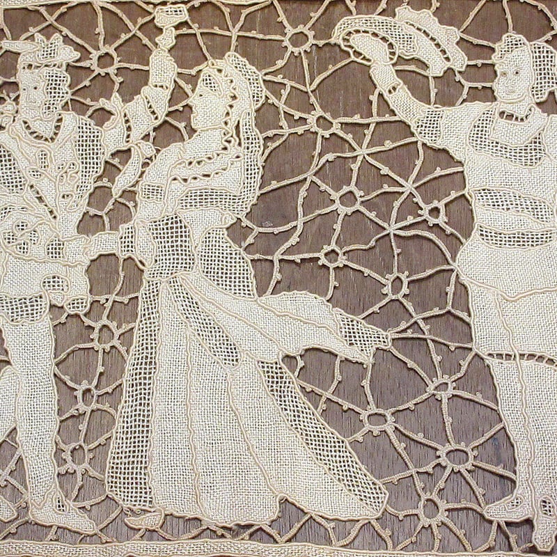 ビンテージ~40's○人物柄レースタペストリー○210522n5-sign 壁掛け