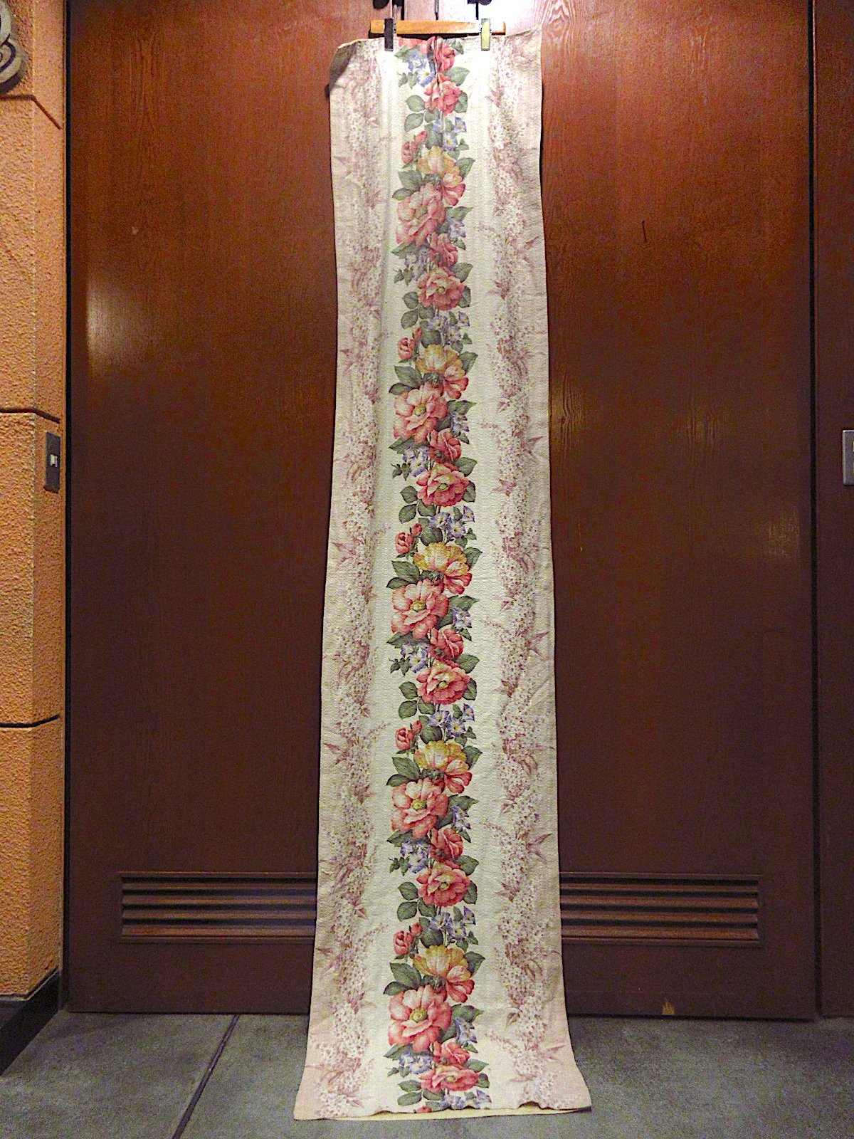 ビンテージ40's○バーククロス花柄カーテンsize 233cm×47cm○241020m7-