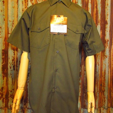 ビンテージ70’s●DEADSTOCK Lee半袖ワークシャツオリーブsize 15-15 1/2●230621k3-m-sssh-wk 1970sデッドストックリー古着