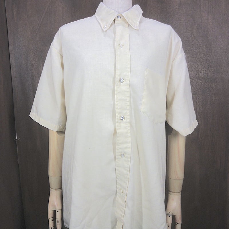 ビンテージ70's○BRENT半袖ボタンダウンシャツ生成りsize L○241115z1