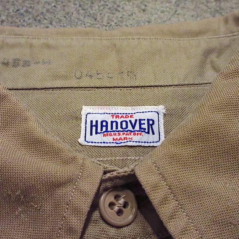 ビンテージ40's○HANOVERマチ付きワークシャツカーキ○211105r3 ビンテージ40's○HANOVERマチ付きワークシャツカーキ○211105r3