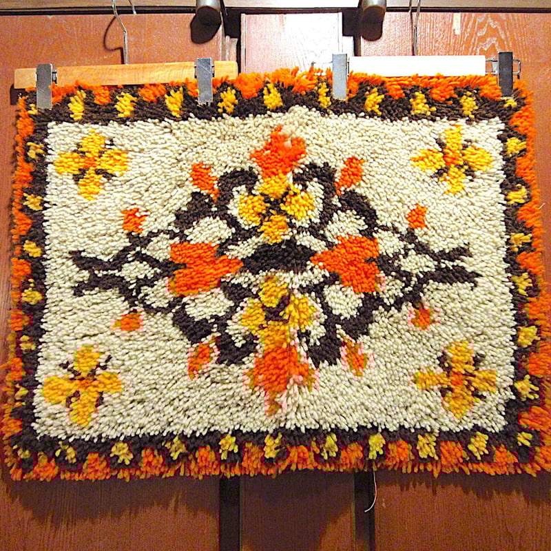 ビンテージ70's○レトロフラワーラグsize 47cm×65cm○211111r6