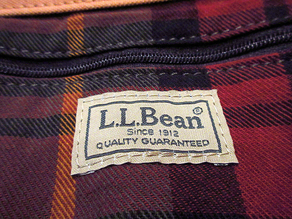 L.L.Bean○レザーハンドル裏地チェックキャンバストートバッグsize L 
