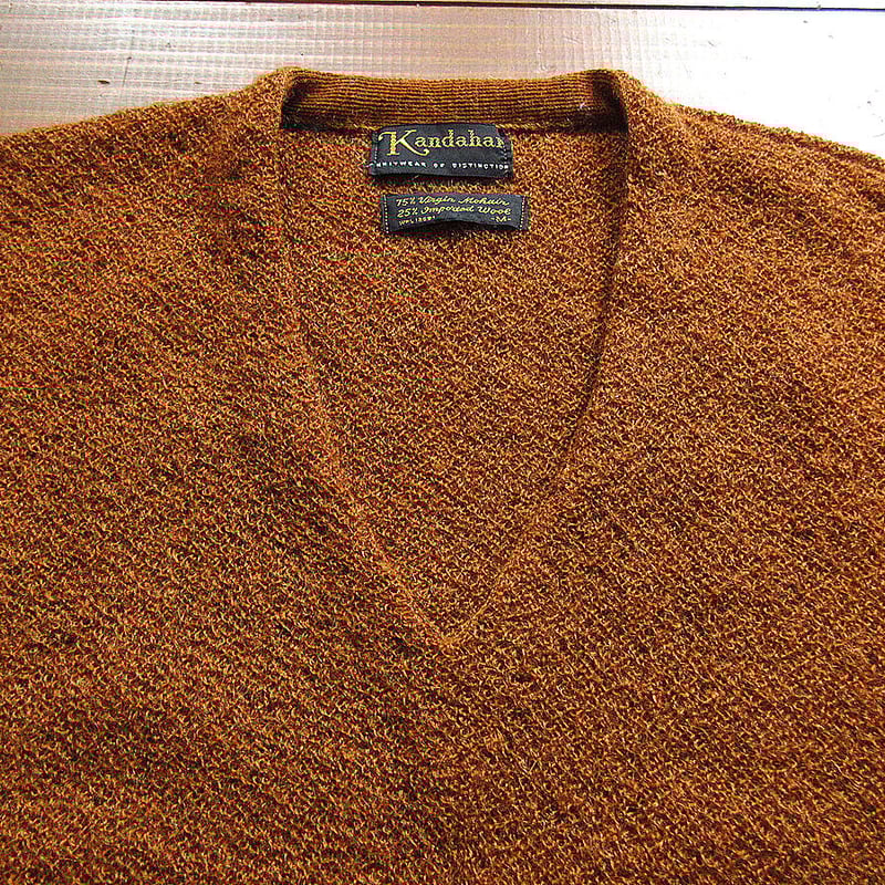 ビンテージ60's○Kandahar Vネックモヘアセーター茶size M ビンテージ60's○Kandahar Vネックモヘアセーター茶size M
