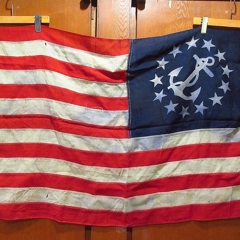 ビンテージ~20's○YACHT ENSIGN 13星アンカーフラッグsize約76cm×約1
