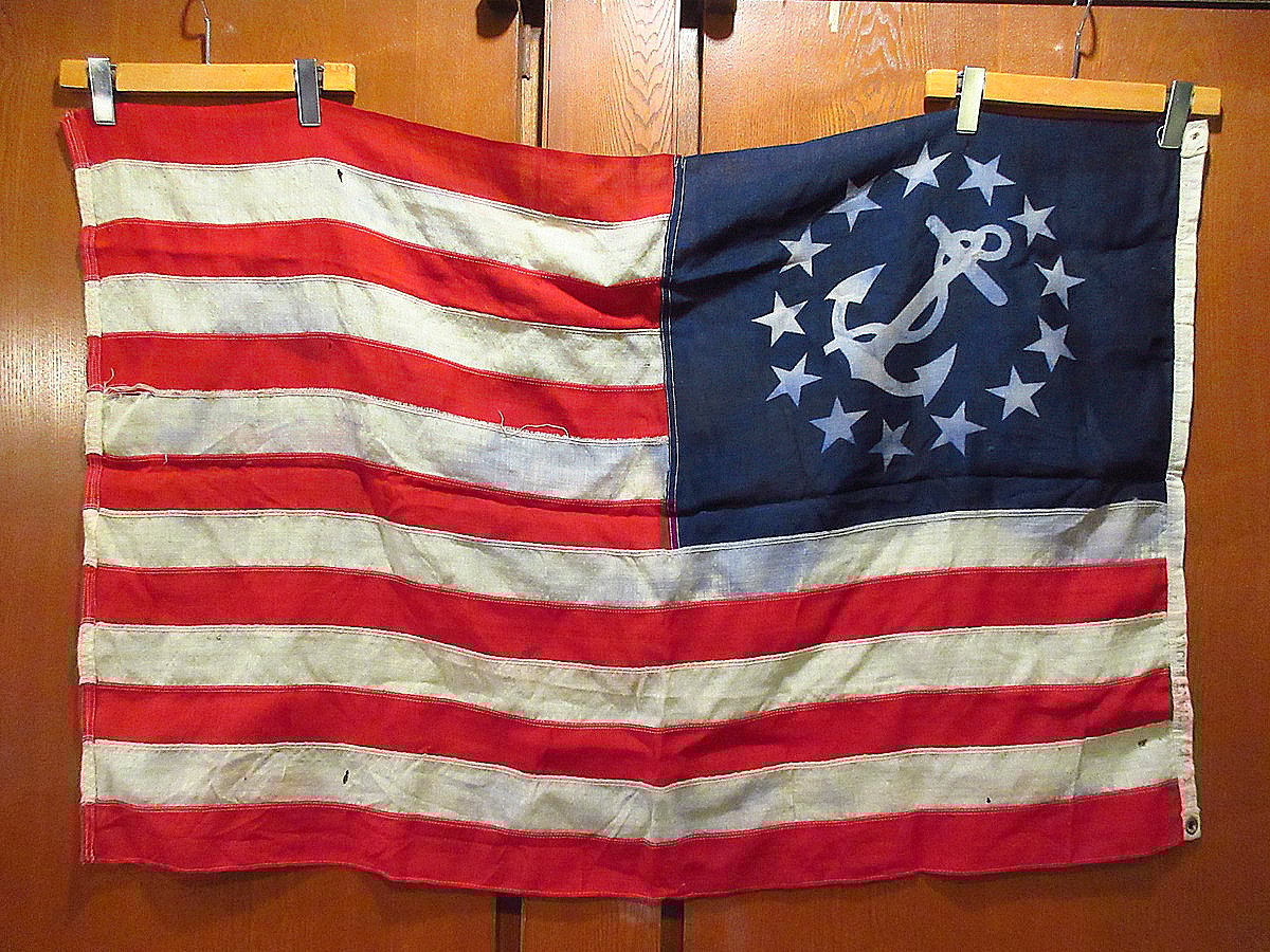 ビンテージ~20's○YACHT ENSIGN 13星アンカーフラッグsize約76cm×約1