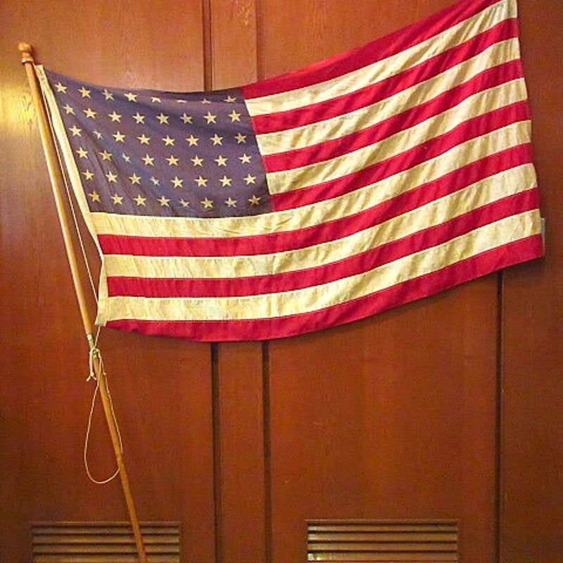 ビンテージ40's○ポール付き48星アメリカ星条旗 約85cm×約145cm