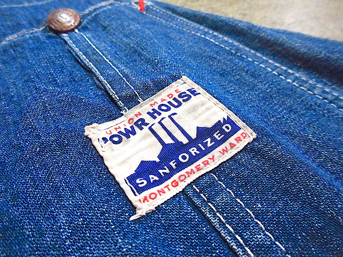 ビンテージ40's50's○POWR HOUSEデニムオーバーオール実寸W84cm○25081