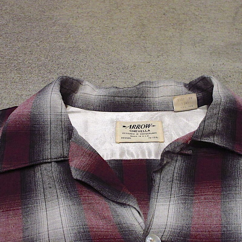 ビンテージ50's○ARROWシャドーチェックループカラーシャツsize M