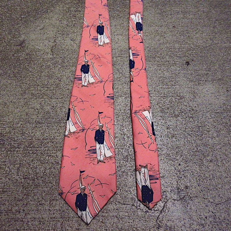 ビンテージ70's○nordstrom人物総柄ネクタイサーモンピンク○230928c4