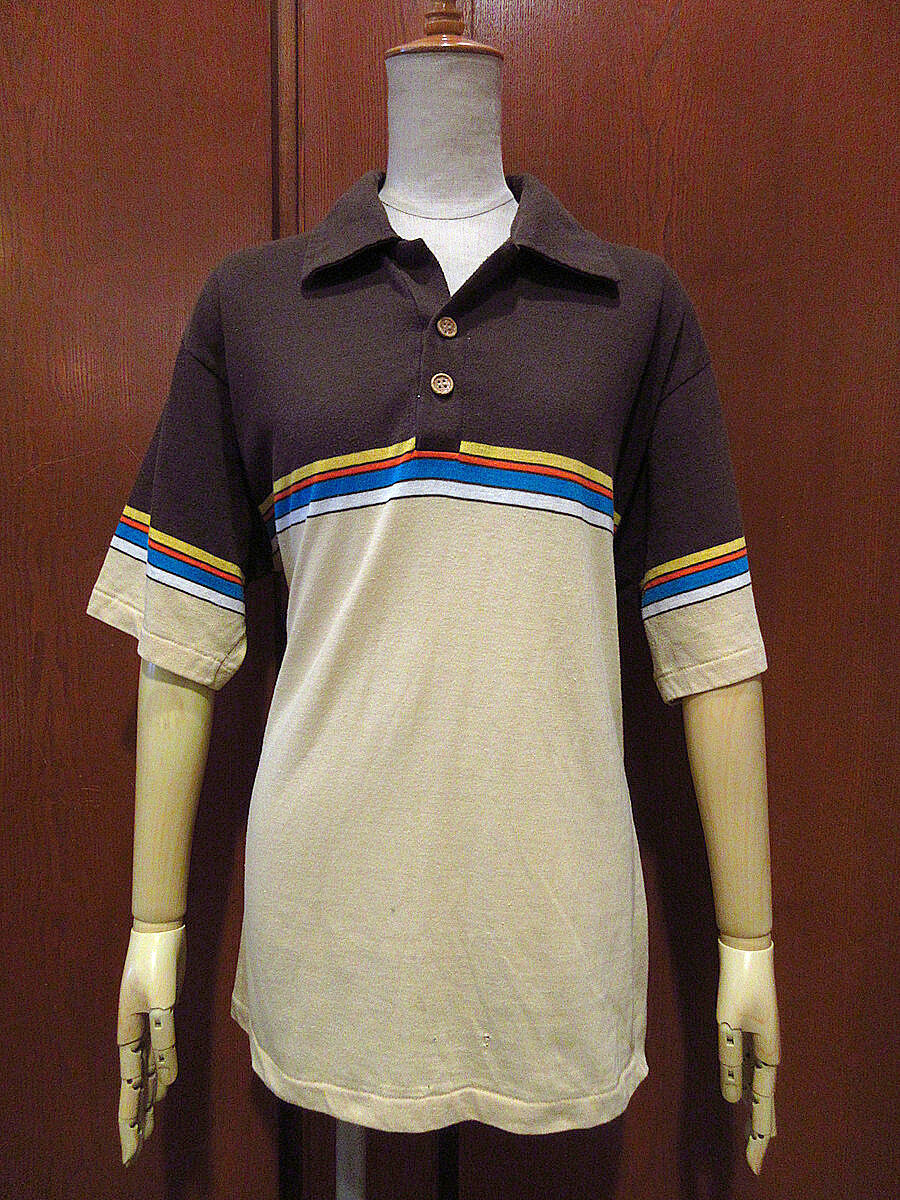 ビンテージ70's○ADMIT ONEマルチボーダーストライプ切り替え開襟