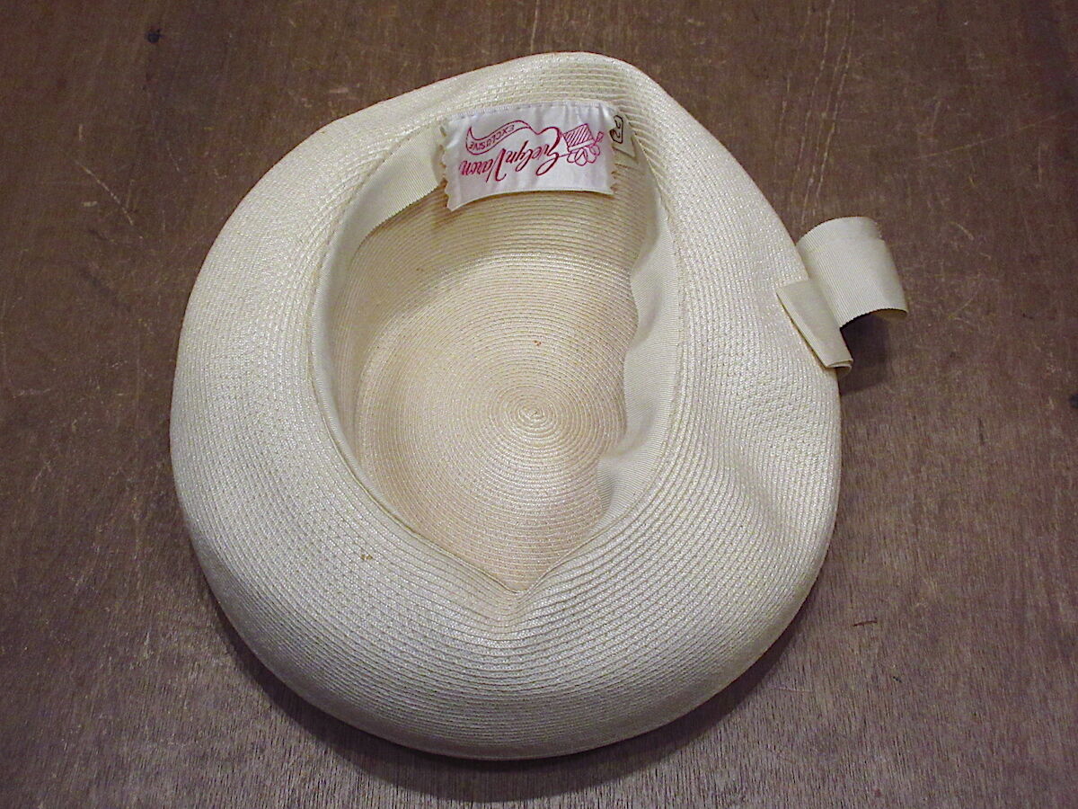 ビンテージ50's60's○Evelyn Varonレディースストローハット白22○22050