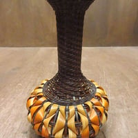 ビンテージ●編み込みフラワーベース●211129i4-otclct 花瓶木製ウッドセラミックメッシュ