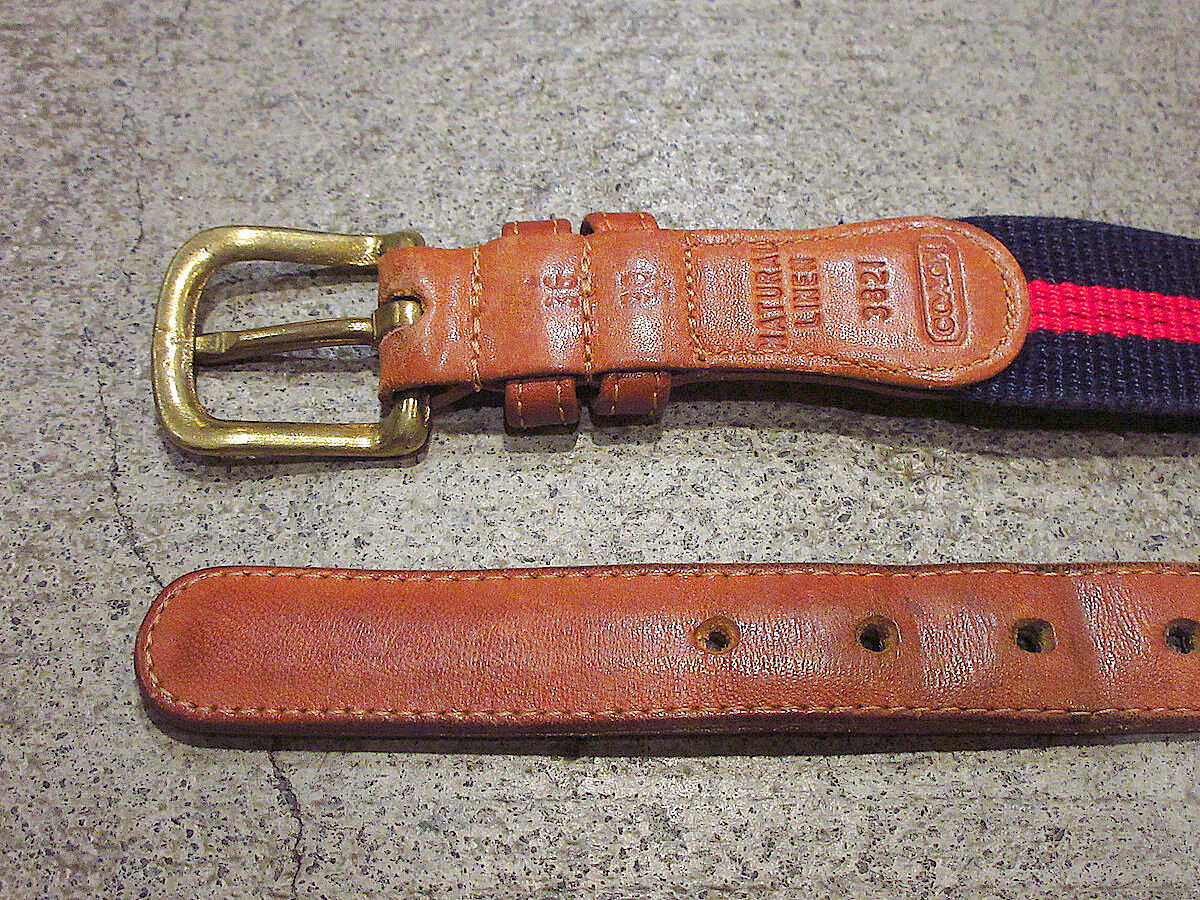 ビンテージ○COACHリネン×レザーベルトsize 36○230109i6-blt