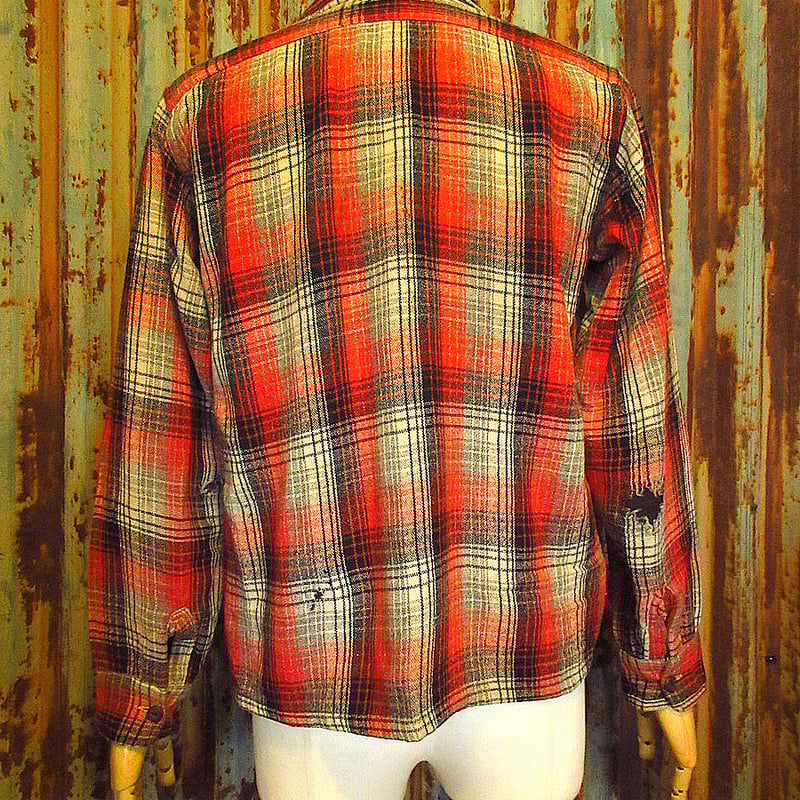 ビンテージ40's50's○Jim Penneyチェックウールオープンカラーシャツ