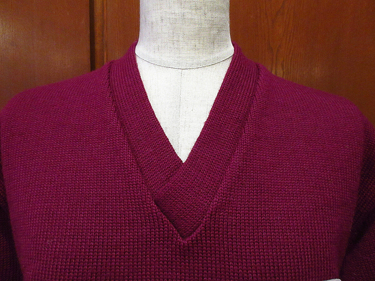 ビンテージ50's○LASLEY KNITTING CO. Vネックレタードセーター