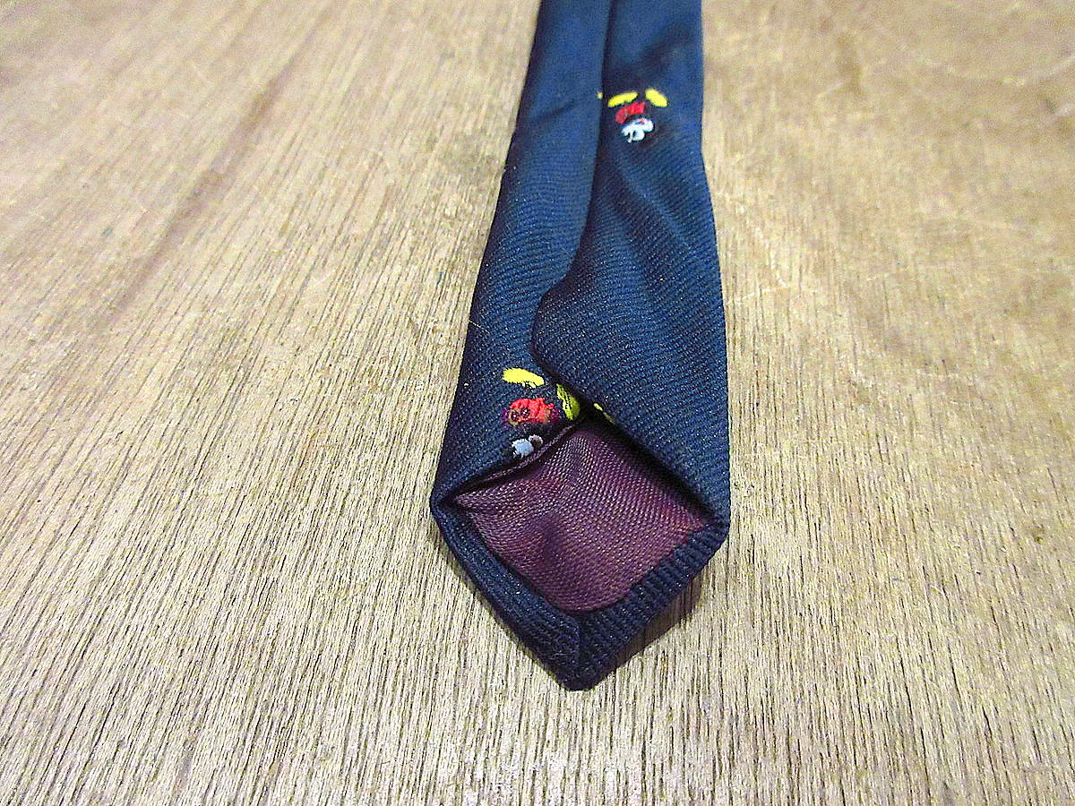 ビンテージ70's80's○ミッキー総柄ネクタイ紺○240123j2-nct