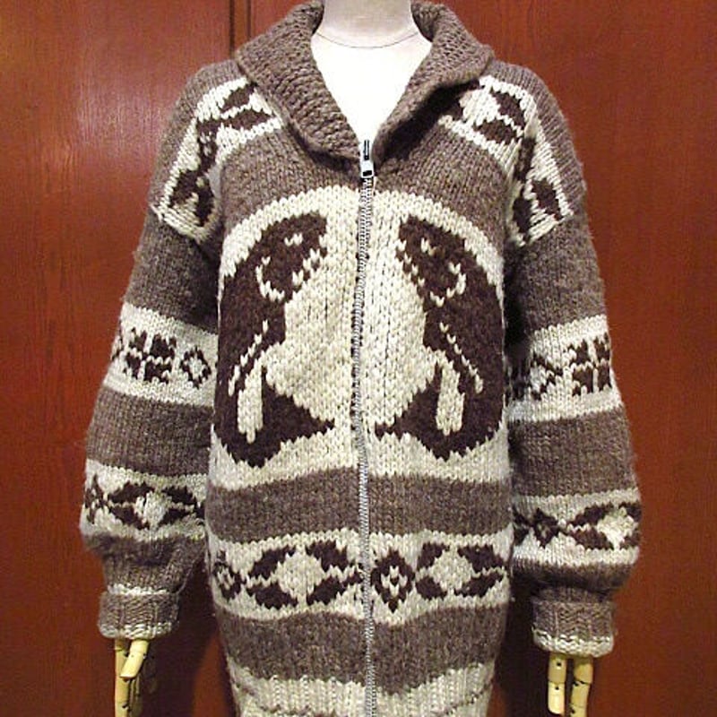 COWICHAN INDIAN魚柄カウチンセーター○210227s3-m-cowショール COWICHAN INDIAN魚柄カウチンセーター○210227s3-m-cowショール