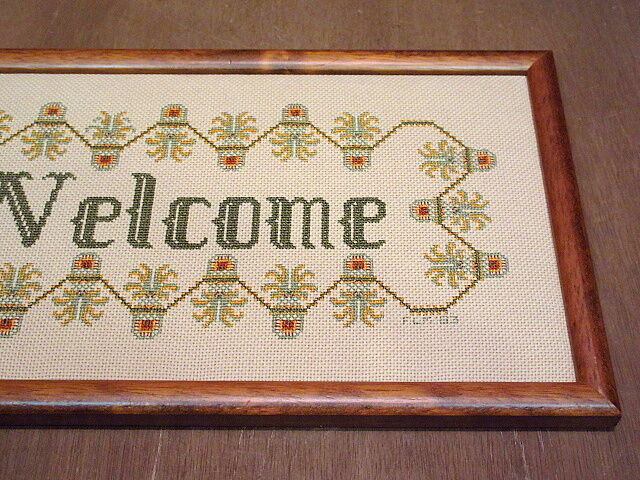 ビンテージ70's○ウッドフレーム壁掛け刺繍ウェルカムボード○201114n7