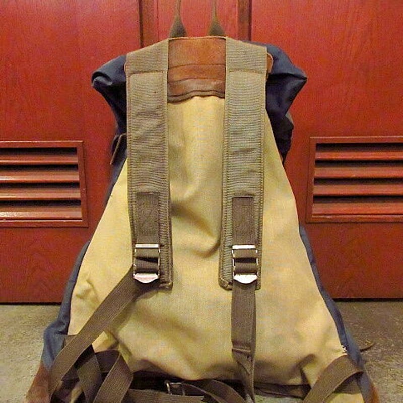 ビンテージ70's○THE NORTH FACE 茶タグ ボトムレザーバックパック紺