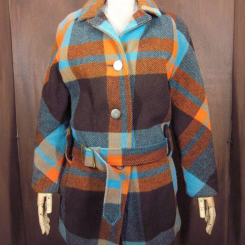 ビンテージ60's70's○Sharpeesレディースチェックウールコート