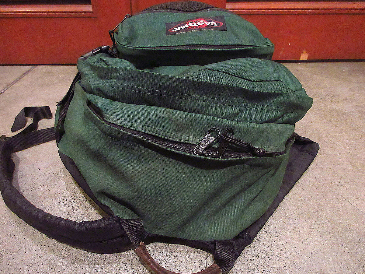 EASTPAK USA製　好配色　グリーン　底面レザー　ビーフ&ブロッコリー 80's EASTPAK バックパック メッシュ切り替え グリーン USA製