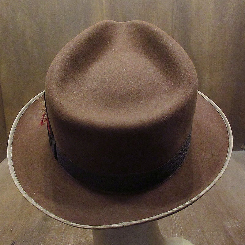 1940s 1950s ウール フェドラハット 中折れ帽子 古着　ヴィンテージ ビンテージ60's○Dobbsフェルトフェドラハット茶size 8