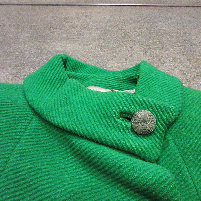 ビンテージ60's70's○Donny brookレディースノーカラーウールコート緑