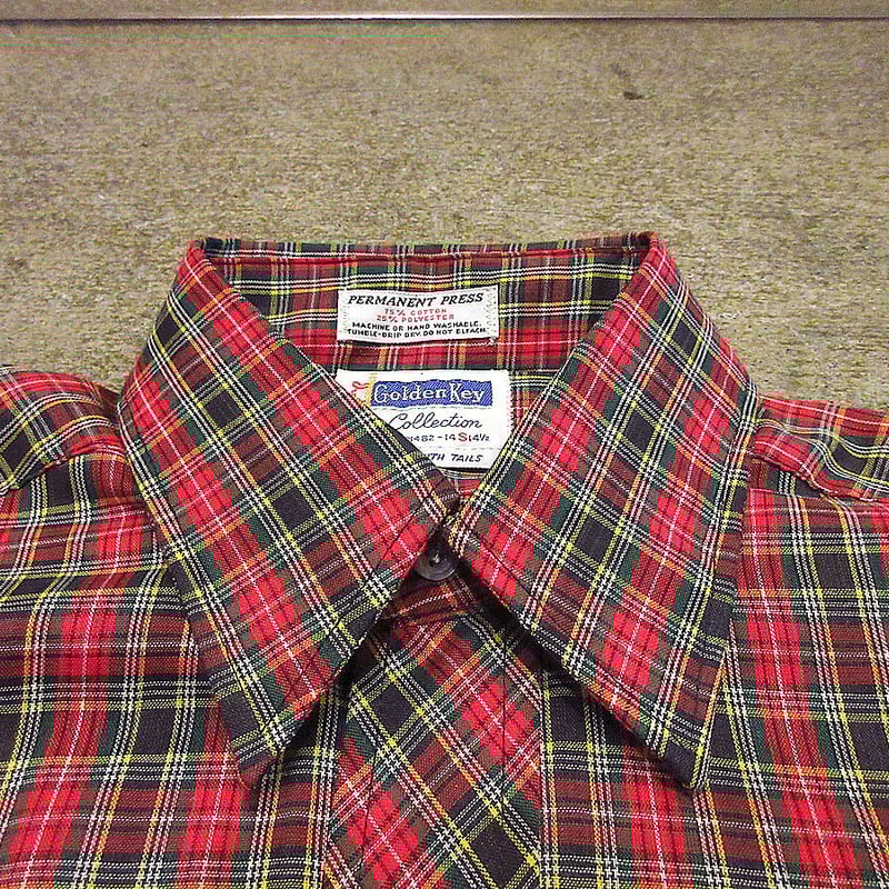 ビンテージ70's○DEADSTOCK Golden Keyチェック長袖シャツsize S○2