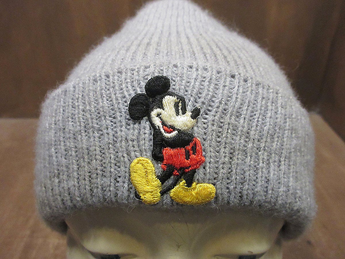 ビンテージ70's80's○ミッキーマウスニット帽グレー○241124i7-m-cp