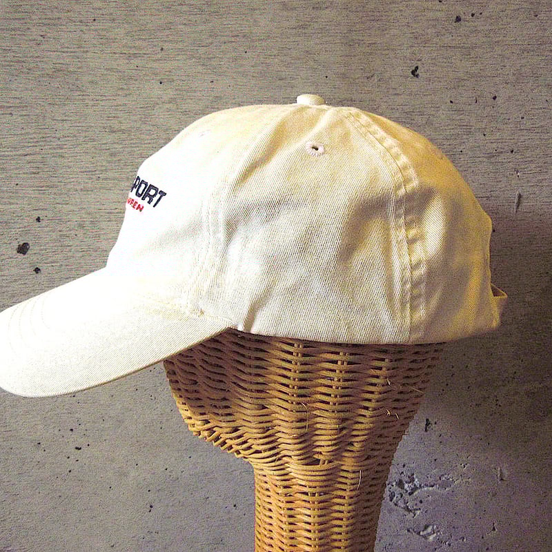 ビンテージ90's○POLO SPORTコットン6パネル刺繍キャップ白
