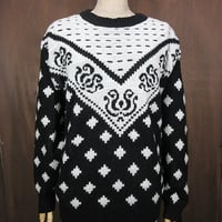 ビンテージ80’s90’s●KOMAN総柄アクリルニットセーター黒×白size S●250116j1-m-swr古着1980s1990s