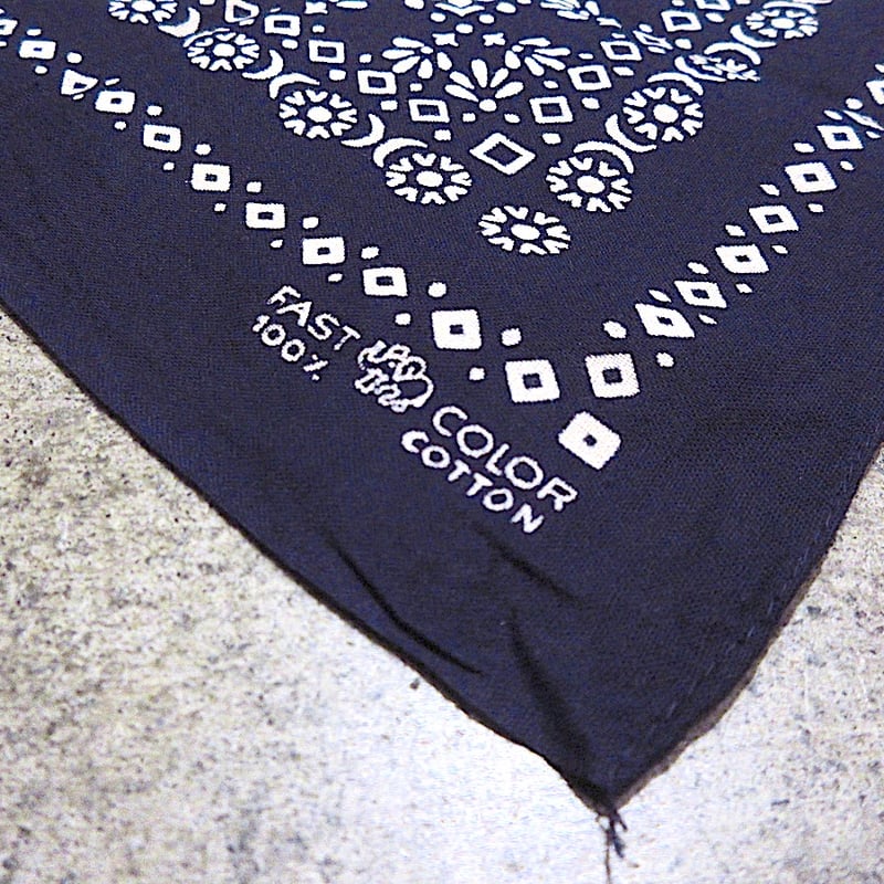 ビンテージ50's60's○FAST COLOR上鼻象マークコットンバンダナ紺