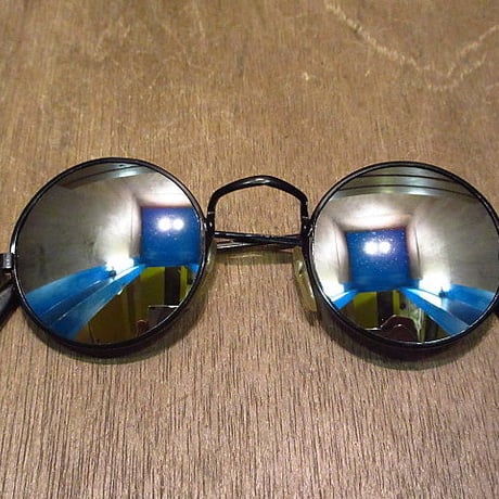 ビンテージ80's●ミラーレンズラウンドサングラス黒●200526n8-eygls 1980s丸眼鏡レトロ