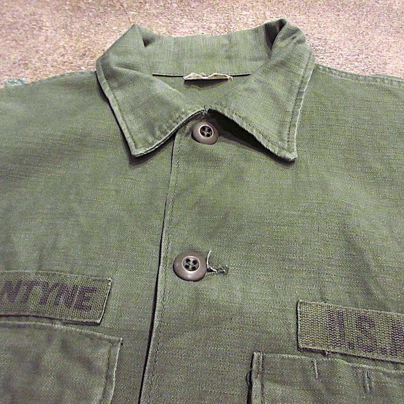 70's USARMY ユーティリティシャツ 15 M コットンサテン 緑