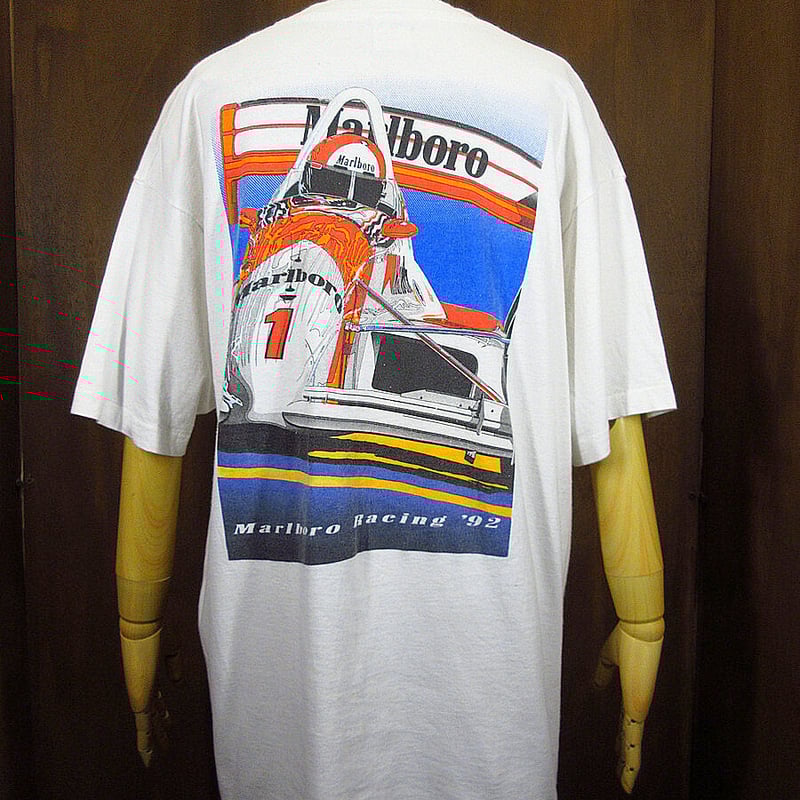 ビンテージ90's○Marlboro Racing '92 両面プリントポケットTシャツ白 X...