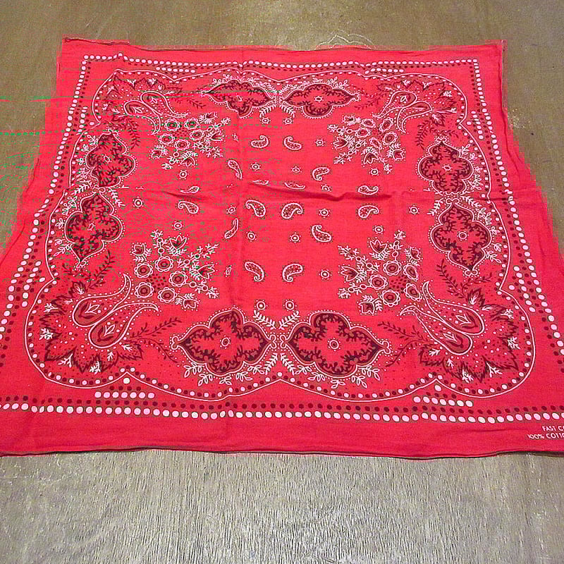 ビンテージ60's○FAST COLOR総柄コットンバンダナ赤○230127k10-bnd 1