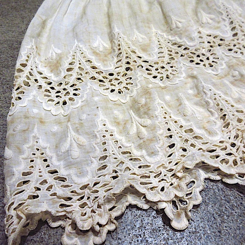 ビンテージ~20's○レース刺繍柄コットンキャミソールワンピース白×生成