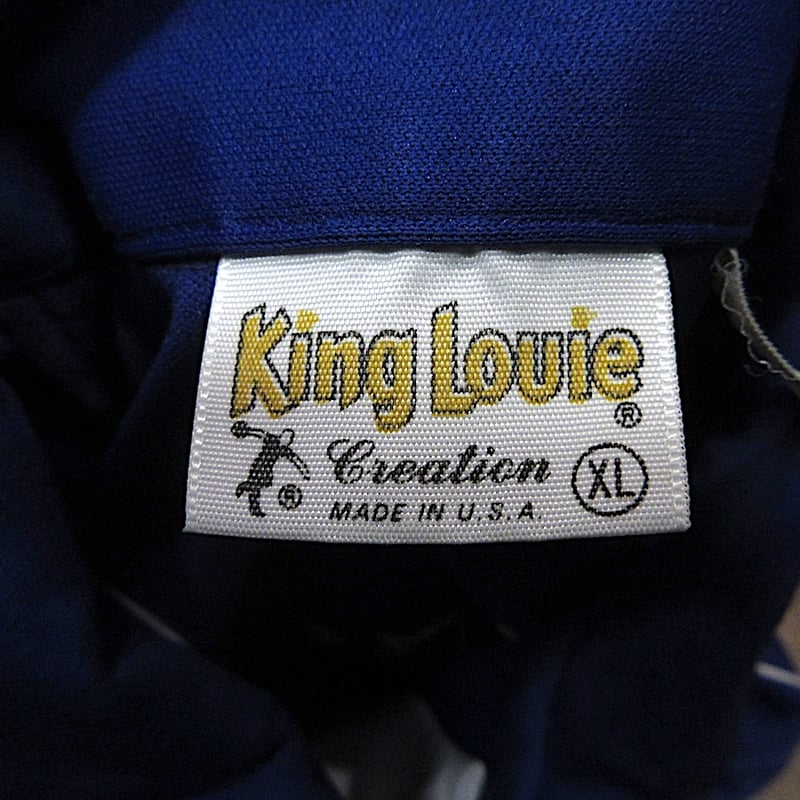 ビンテージ70's○King Louie刺繍入りボウリングシャツ青size XL