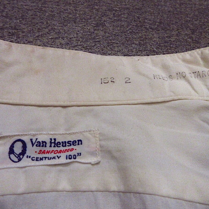 ビンテージ50's○VAN HEUSENマチ付き長袖ドレスシャツ生成りsize 15 1