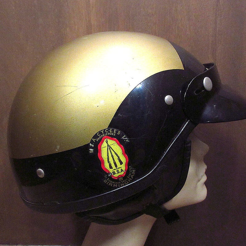 ビンテージ60's70's○B.S.A.バイザー付きハーフヘルメットゴールド