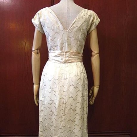 ビンテージ40's●Pat Hartly花刺繍ワンピース生成り●odst 1940s半袖レディース