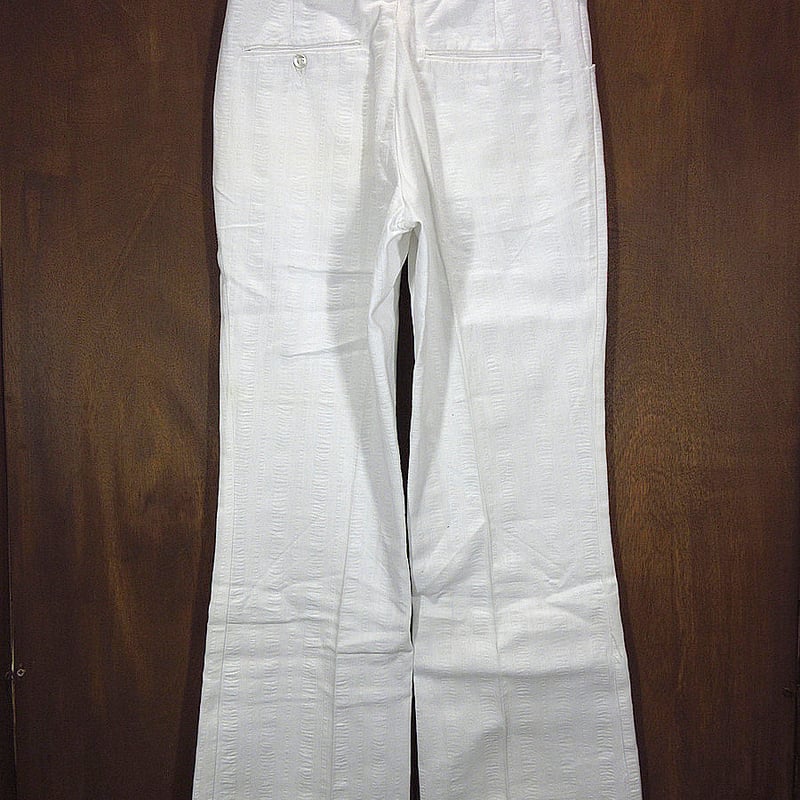 ビンテージ70's○シアサッカーフレアパンツ白実寸W73cm ビンテージ70's○シアサッカーフレアパンツ白実寸W73cm