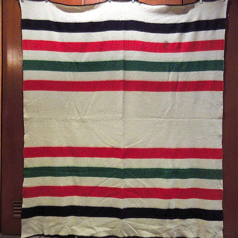 ビンテージ Golden Dawn マルチボーダー ウール ブランケット 特大