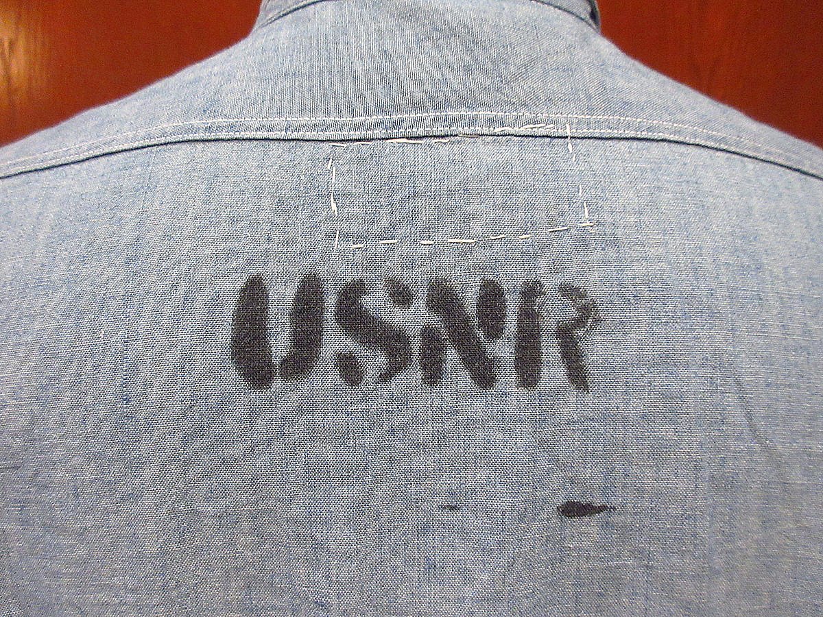 ビンテージ40's○USNRマチ付きコットンシャンブレーシャツ ビンテージ40's○USNRマチ付きコットンシャンブレーシャツ