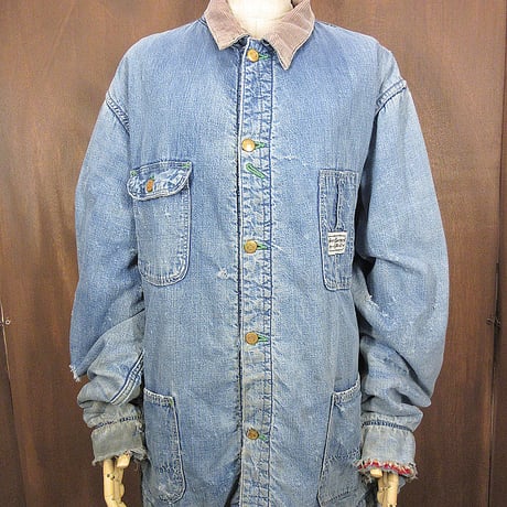 【ヴィンテージ】古着 デニムジャケット ダブルポケット バイカラー レトロ 1960's~ Vintage Denim Jacket 2nd-Type プリーツ デニム