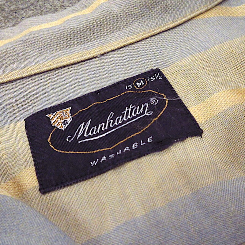ビンテージ50's60's○Manhattanストライプ半袖ループカラーシャツsize
